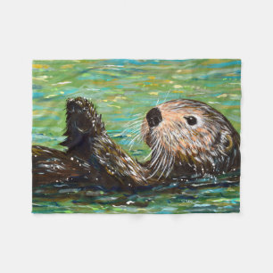 Sea Otter Painting Fleece Blanket