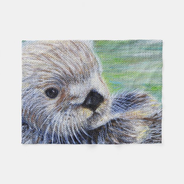 Sea Otter Painting Fleece Blanket (Front (Horizontal))