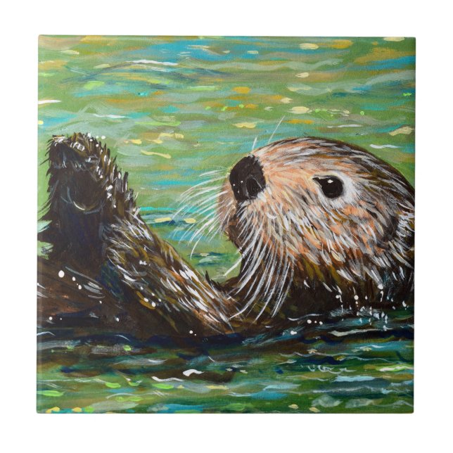 Sea Otter Painting  Tile (Front)
