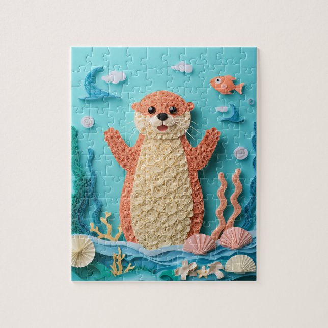Sea Otter Paper Art Splash Jigsaw Puzzle (Vertical)