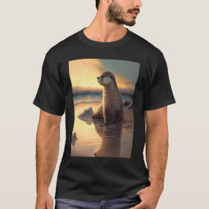Sea Otter  Retro Sunset Cute Otter  3 T-Shirt