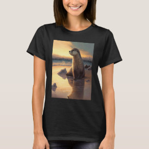 Sea Otter  Retro Sunset Cute Otter  3 T-Shirt