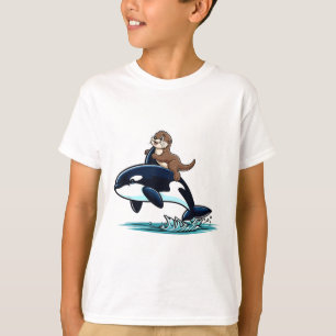 Sea Otter Riding Orca Costume Sea Animal Lover Kid T-Shirt
