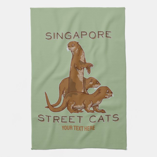 Sea Otter Singapore Street Cats Kitchen Towel (Vertical)