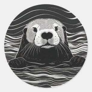 Sea Otter Swimming Classic Round Sticker