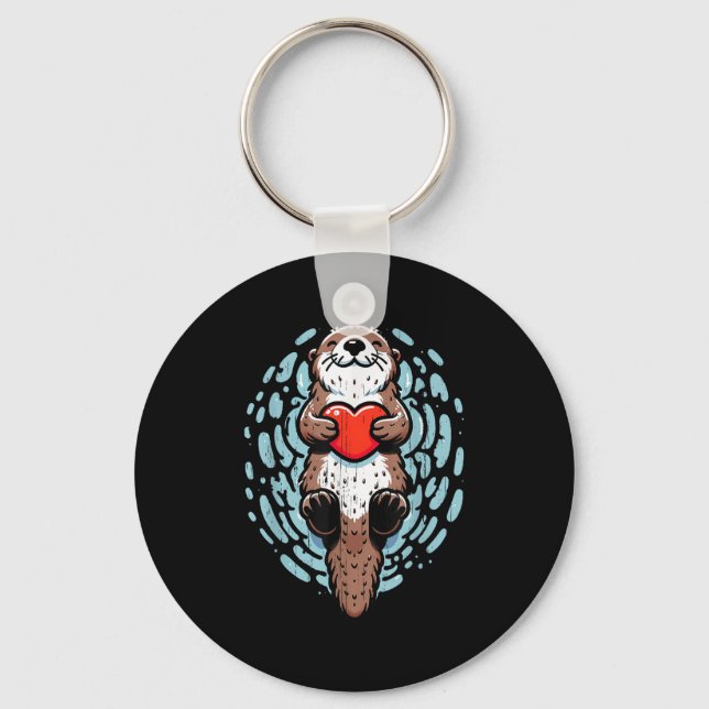 Sea Otter Valentines Heart Lover Funny Boys Men Gi Keychain (Front)
