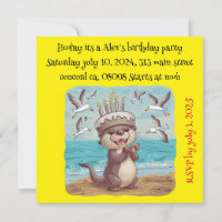 sea otter wearing cake birthday hat clapping