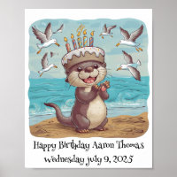sea otter wearing cake birthday hat clapping