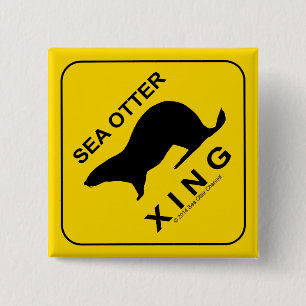 Sea Otter Xing 2 Inch Square Button