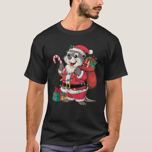 Sea Otter Xmas Lighting Santa Sea Otter Christmas  T-Shirt (Front)