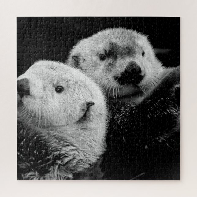 Sea Otters: Black White Pair. Jigsaw Puzzle (Vertical)