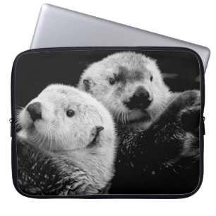 Sea Otters: Black White Pair. Laptop Sleeve
