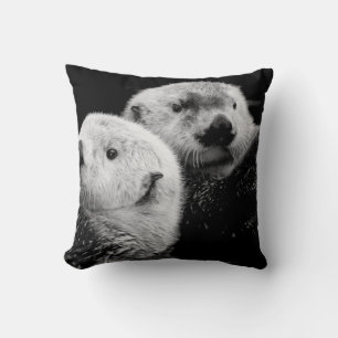 Sea Otters: Black White Pair. Throw Pillow