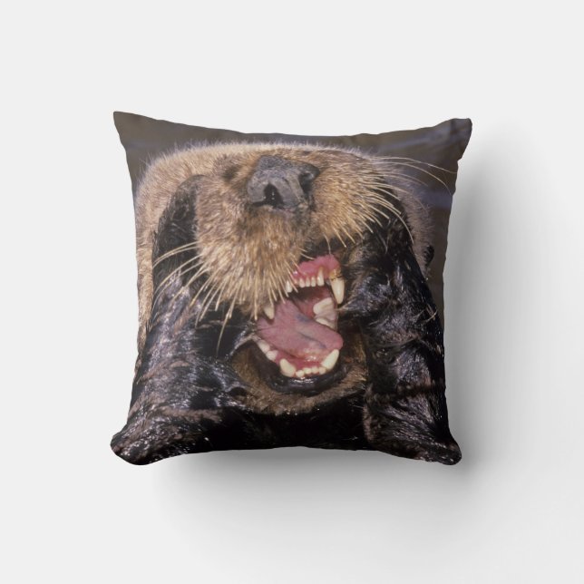 Sea Otters, Enhydra lutris 6 Throw Pillow (Front)