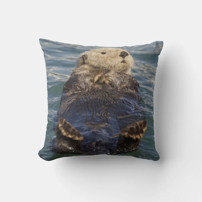Sea otters play on icebergs at Surprise Inlet Throw Pillow (Front)