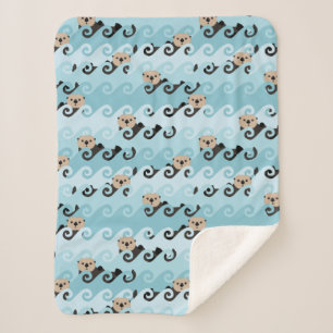 Sea Otters Riding the Waves Sherpa Blanket