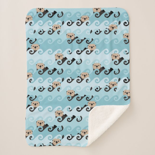 Sea Otters Riding the Waves Sherpa Blanket (Front)