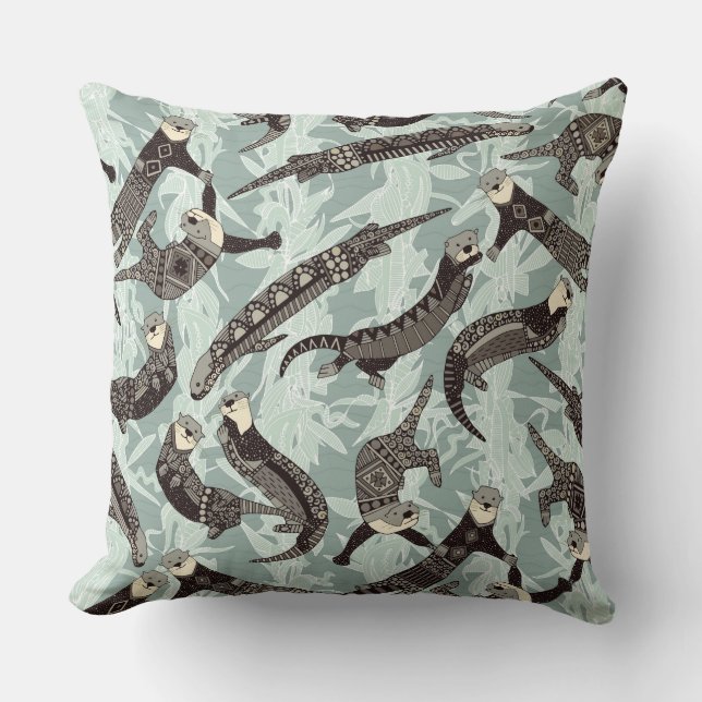 sea otters silver throw pillow (Front)