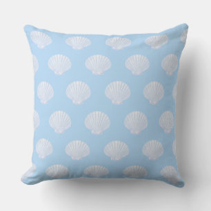 Sea oyster blue shell pattern on sky blue throw pillow