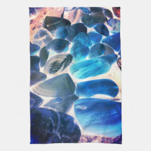 Sea oyster shell, colours changed blue to grey kitchen towel