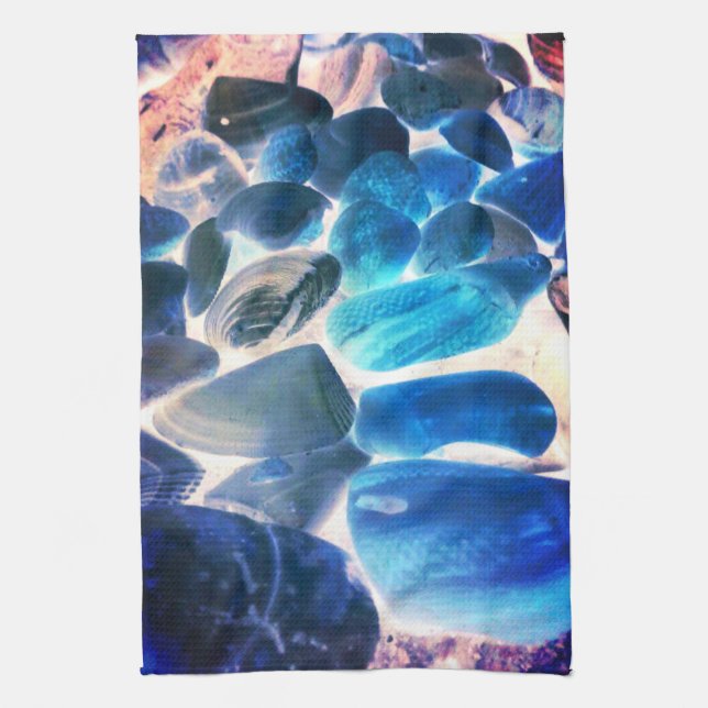 Sea oyster shell, colours changed blue to grey kitchen towel (Vertical)