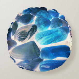Sea oyster shell, colours changed blue to grey round pillow