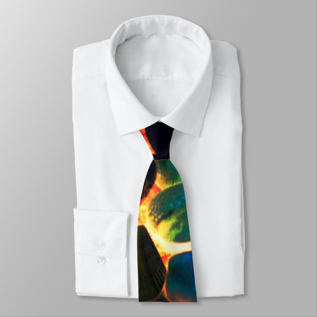 Sea oyster shell on flaming volcanic lava or fire tie (Tied)