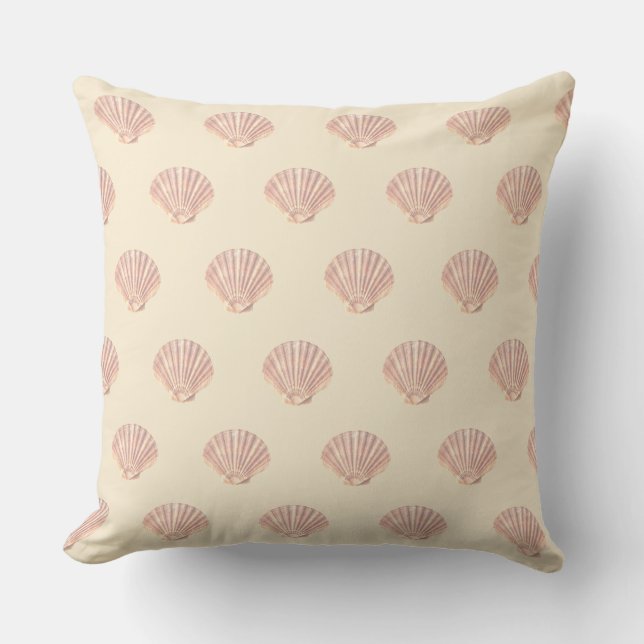 Sea oyster shell pattern on ivory throw pillow (Front)