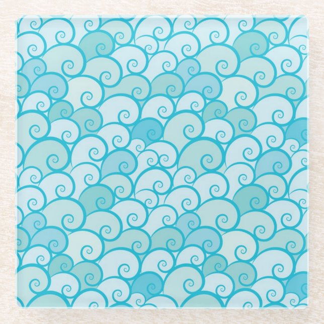 Sea Pattern Glass Coaster (Front)