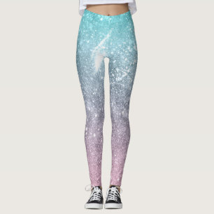 Sea pink viridian green ombre abstract galaxy leggings