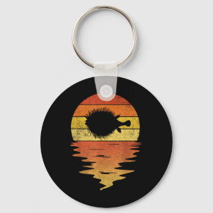Sea Pufferfish Shirt Retro Sunset 70s Vintage Puff Keychain