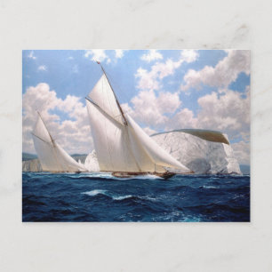 Sea racing near the chalky cliffs postcard
