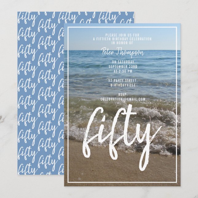 Sea & Sand Beach Waves 50th Birthday Party Invitation (Front/Back)