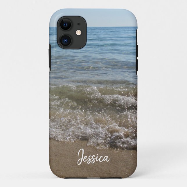 Sea & Sand Beach Waves Personalized Name Case-Mate iPhone Case (Back)