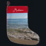Sea & Sand Beach Waves Personalized Name Small Christmas Stocking<br><div class="desc">A beautiful photograph of the sea and sand with crashing beach waves. An ideal design for anyone who loves landscape scenic photography. Ideal birthday gift,  home decor or present for any other special occasion.</div>