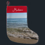 Sea & Sand Beach Waves Personalized Name Small Christmas Stocking<br><div class="desc">A beautiful photograph of the sea and sand with crashing beach waves. An ideal design for anyone who loves landscape scenic photography. Ideal birthday gift,  home decor or present for any other special occasion.</div>