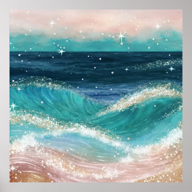 *~* Sea Sand Glitter AP60 Ocean Coastal Beach Wave Poster (Front)