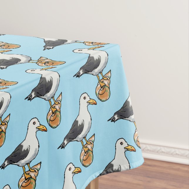 sea seagull on a seashell pattern tablecloth (In Situ)