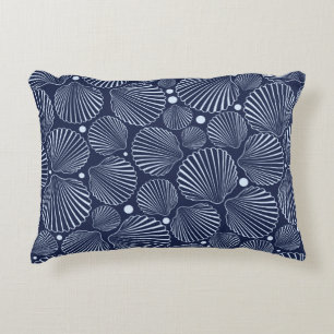 Sea seamless pattern with blue shells. Summer back Accent Pillow