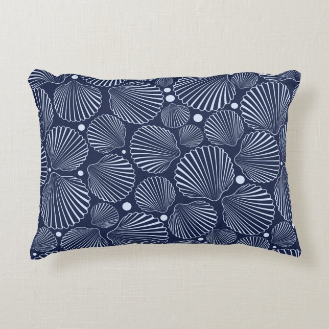 Sea seamless pattern with blue shells. Summer back Accent Pillow (Front)