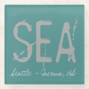 SEA Seattle Airport Code Typography Glass Coaster