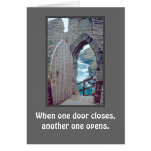 Sea Seen Through Open Rustic Door/When One Door Cl