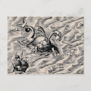 Sea Serpent and Sailing Ship Postcard