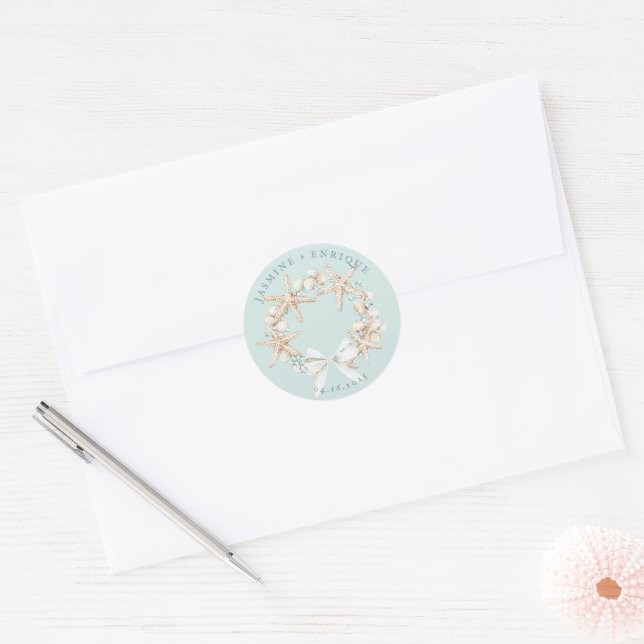 Sea Shell | Beach Wedding Classic Round Sticker (Envelope)