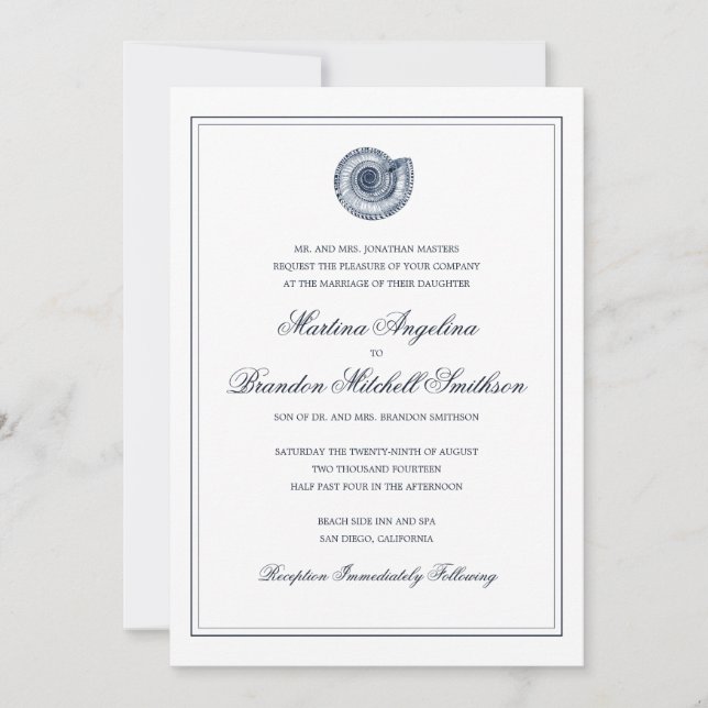 Sea Shell Beach Wedding | Traditional Invitation (Front)