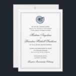 Sea Shell Beach Wedding | Traditional Invitation<br><div class="desc">Classic navy and white wedding invitation featuring an antique sea shell illustration.  Border is optional. (make sure to preview cropped design to see how the border will look when trimmed).  Also available in more colours. http://www.zazzle.com/beckynimoy*  



  


com</div>