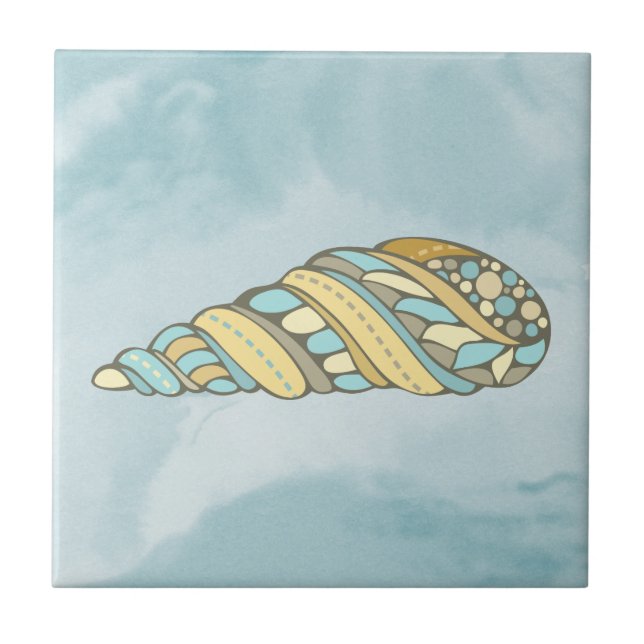 Sea Shell Blue Mosaic Nautical Tile (Front)