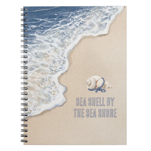 Sea Shell By The Sea Shore Sand Notebook (Front)