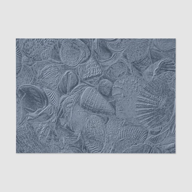 Sea Shell Coastal Beach Dusty Blue Decoupage Tissue Paper (Front)