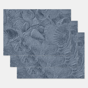 Sea Shell Coastal Beach Dusty Blue Decoupage Wrapping Paper Sheet